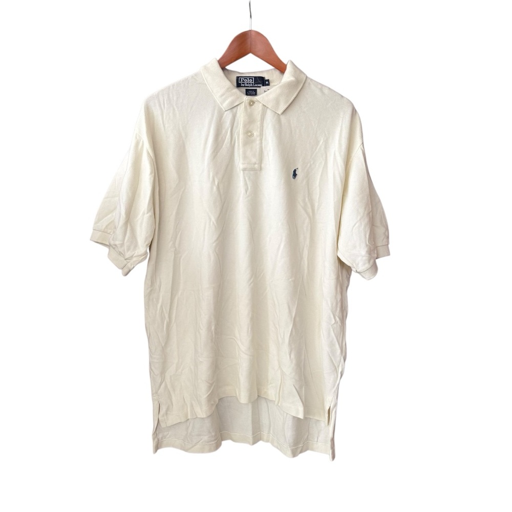 Vtg NWT Polo Ralph Lauren Ivory Polo Shirt Blue Pony Insignia Mens XL Irregular